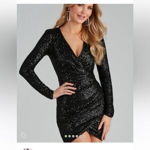 Black sparkly long sleeve mini dress